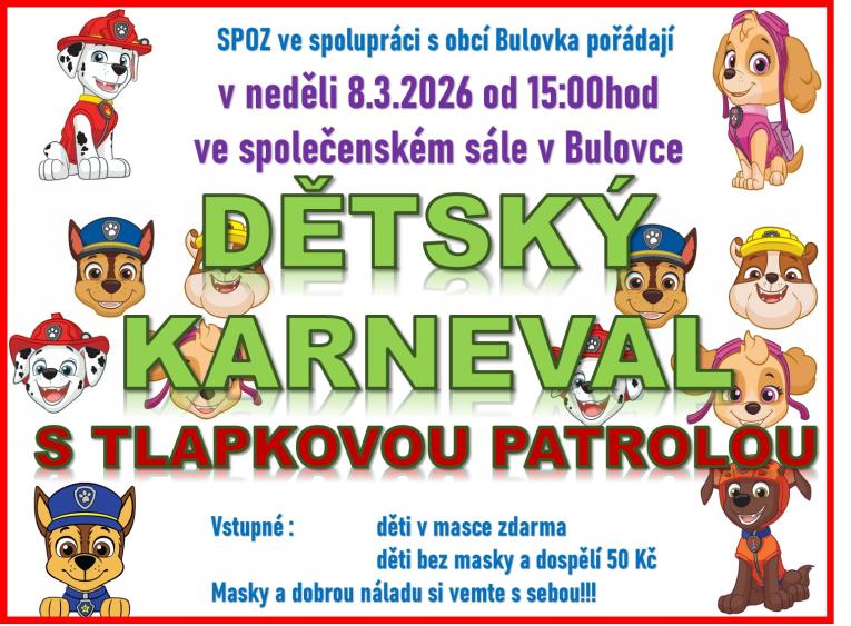 Dětský karneval s&nbsp;TLAPKOVOU PATROLOU 8.3.2026 OD&nbsp;15:00HOD